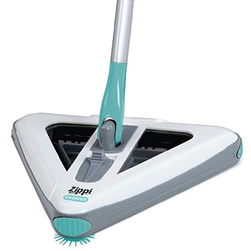 Zippi Sweeper Standard - 2025 New and Improved Lightweight Sweeper, Perfect for Short Carpet Hardwood and Tile, Triangular Design Allows for Sweeping in Corners, LED Light, 30 Minutes Cleaning Time